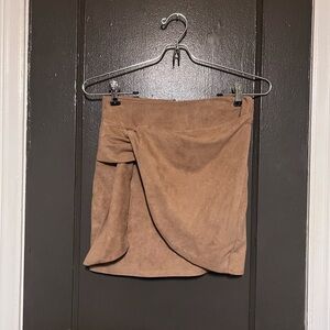 Altar'd State Faux Suede Wrap Mini Skirt - Tan Brown